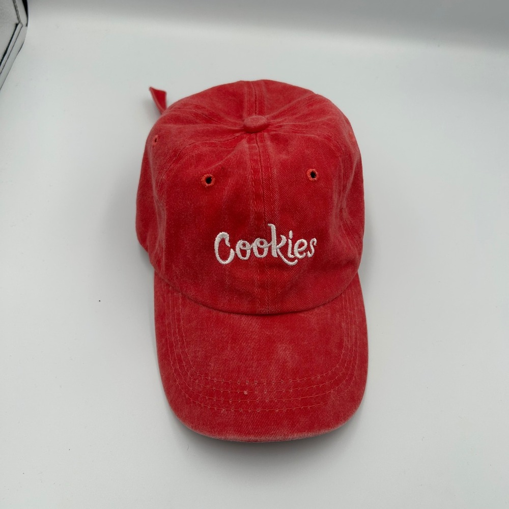 Cookies SF Baseball Cap Mens OSFA Red Washed Cotton Script Logo Dad Hat